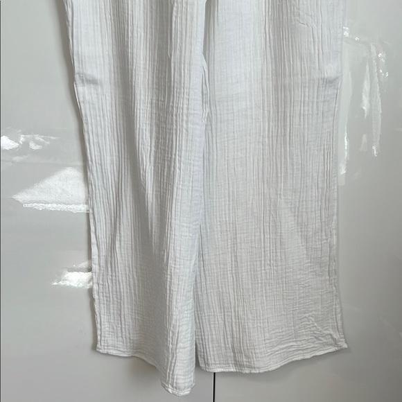 ASOS Curve NWOT White Cotton Crinkle Wide Leg Pants Elastic Waist, Size 12 - Picture 7 of 10